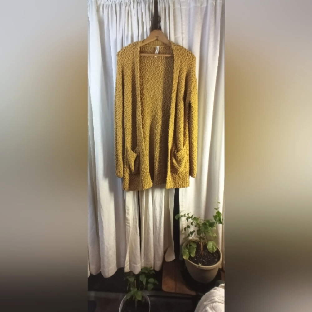 ZENANA PREMIUM, Popcorn, Mustard Seed Yellow, Open Cardigan with Pockets, Size S